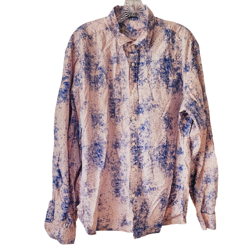 Coofandy Pink Blue Tie Dye Long Sleeve Button Up Shirt Size XXL